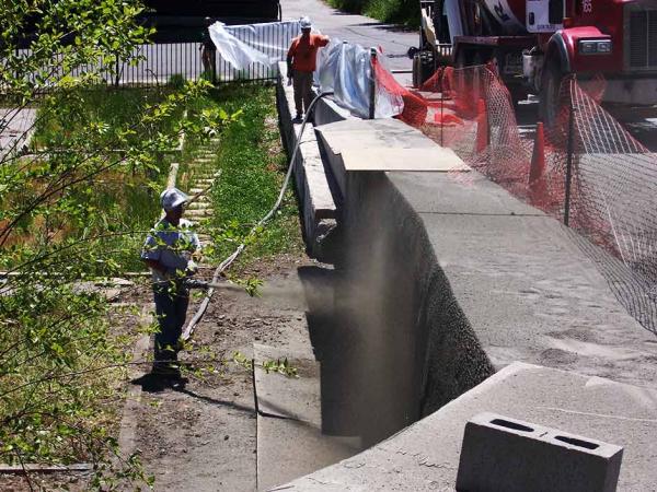 Dry Process Gunite on Concrete Wall