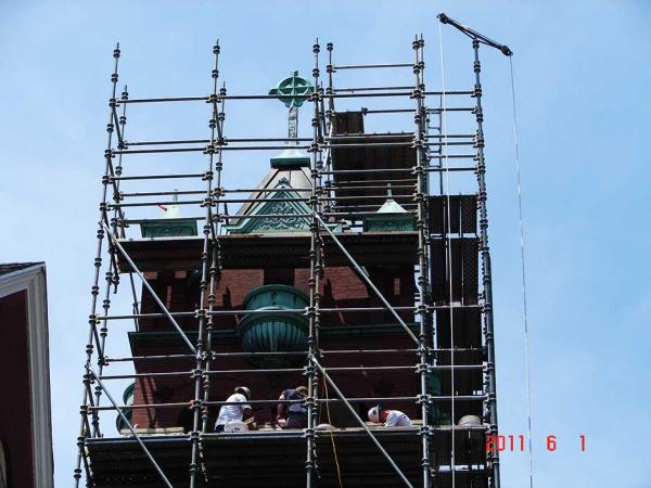 Crew working on Masonry Restoration